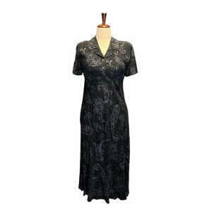 Vintage 90's Carole Little Petites Padded Short Sleeve Floral Dress Black Size 8